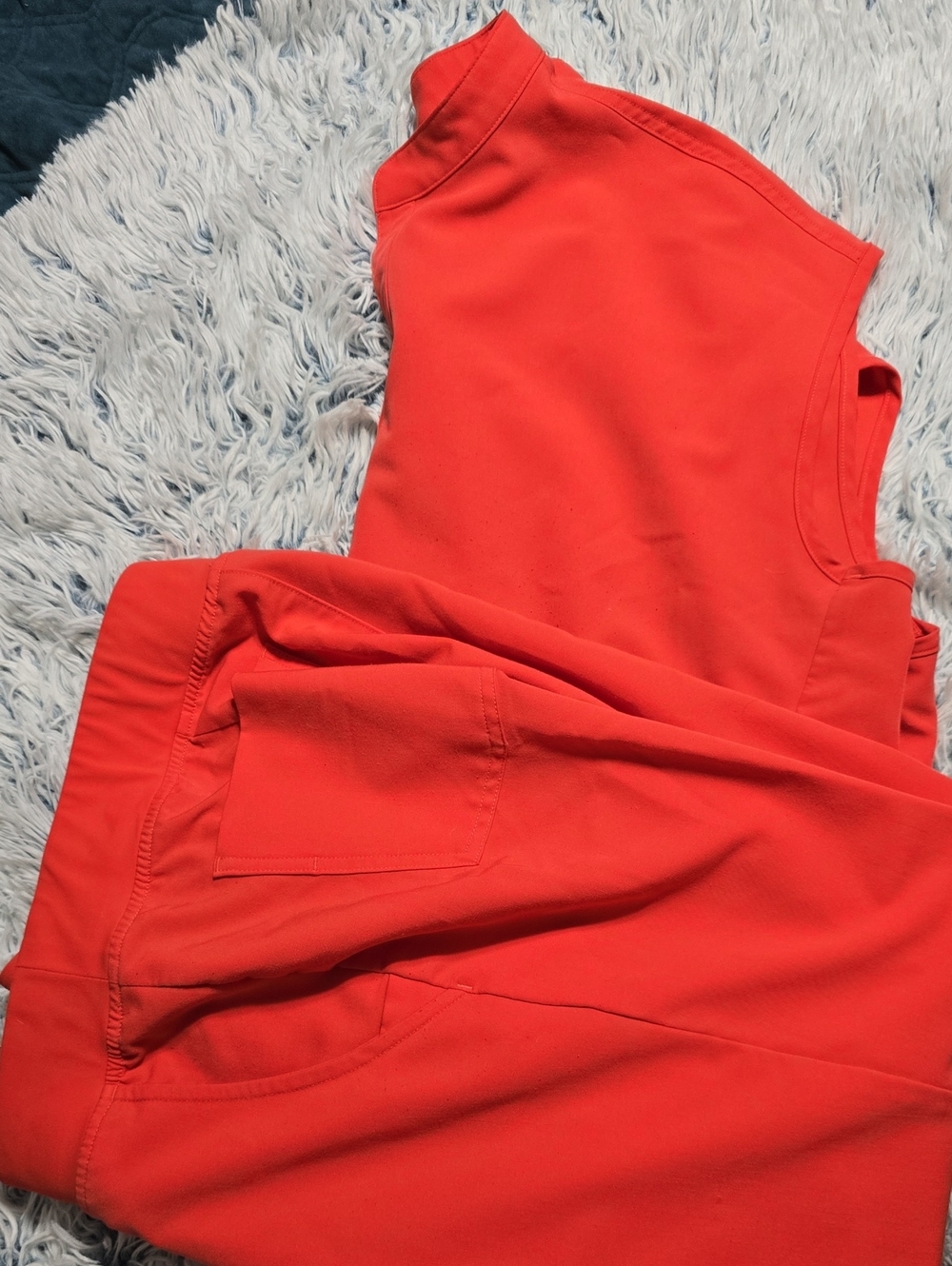 Figs Coral Red Track Pants & Sleeveless Top Set